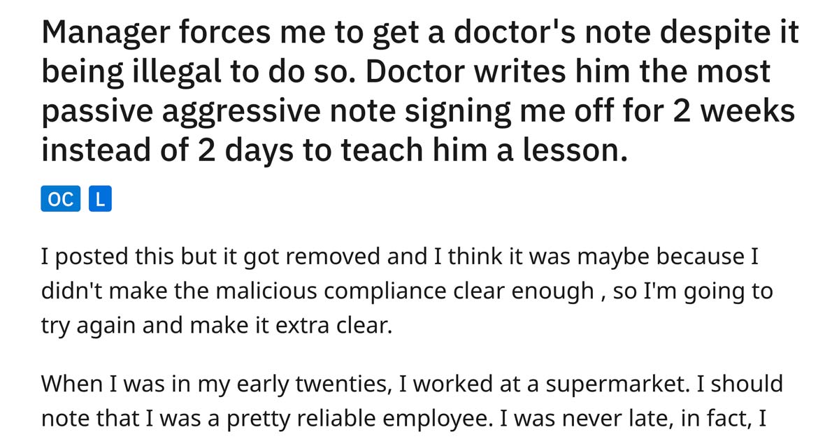 Boss Makes Sick Employee Get Doctor’s Note, So They Do.